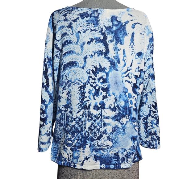 Blue Pattered Beaded Knit Top Size Large - Picture 2 of 4